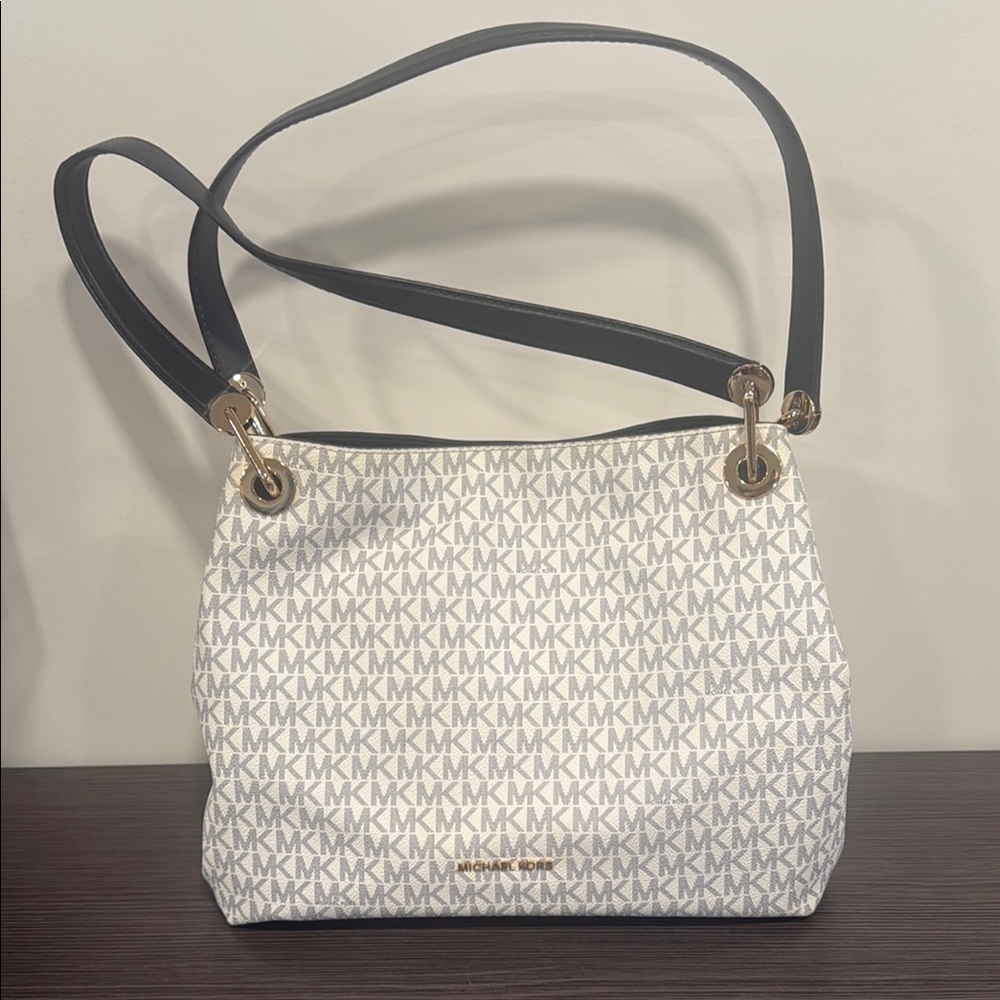 Michael Kors Black and White Shoulder Bag with Signature Design